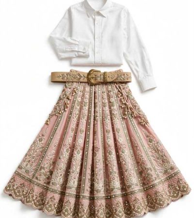 indo western white shirt and lehanga