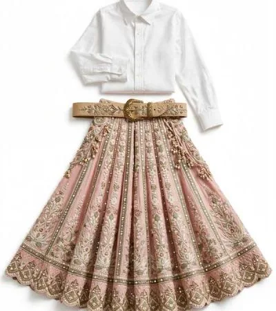 indo western white shirt and lehanga